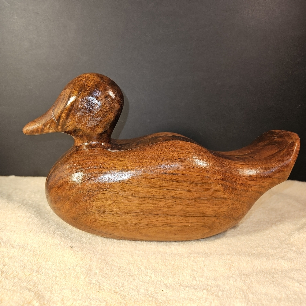 Vintage, Hand-Carved Solid Wooden Duck Decoy, Large American Folk Art. Rustic